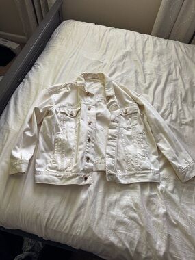 Free People Off-White Denim Jacket with Distressed Detail